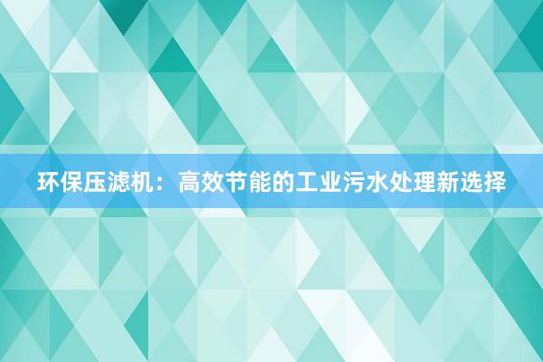 环保压滤机：高效节能的工业污水处理新选择